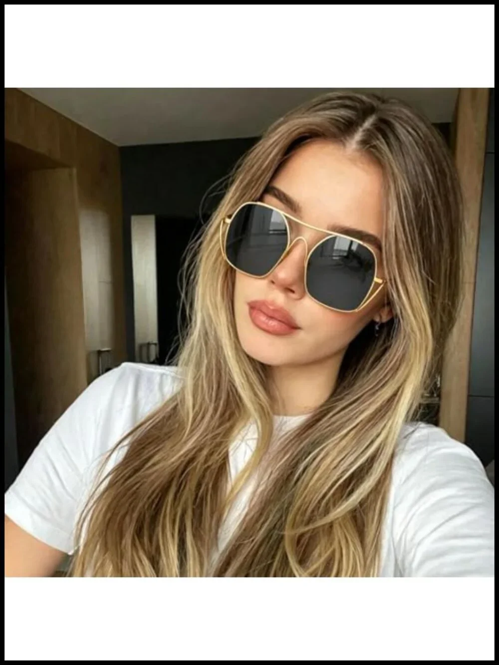Oversized Aviator Sunglasses Women Metal Frame UV400 Retro Punk Shades